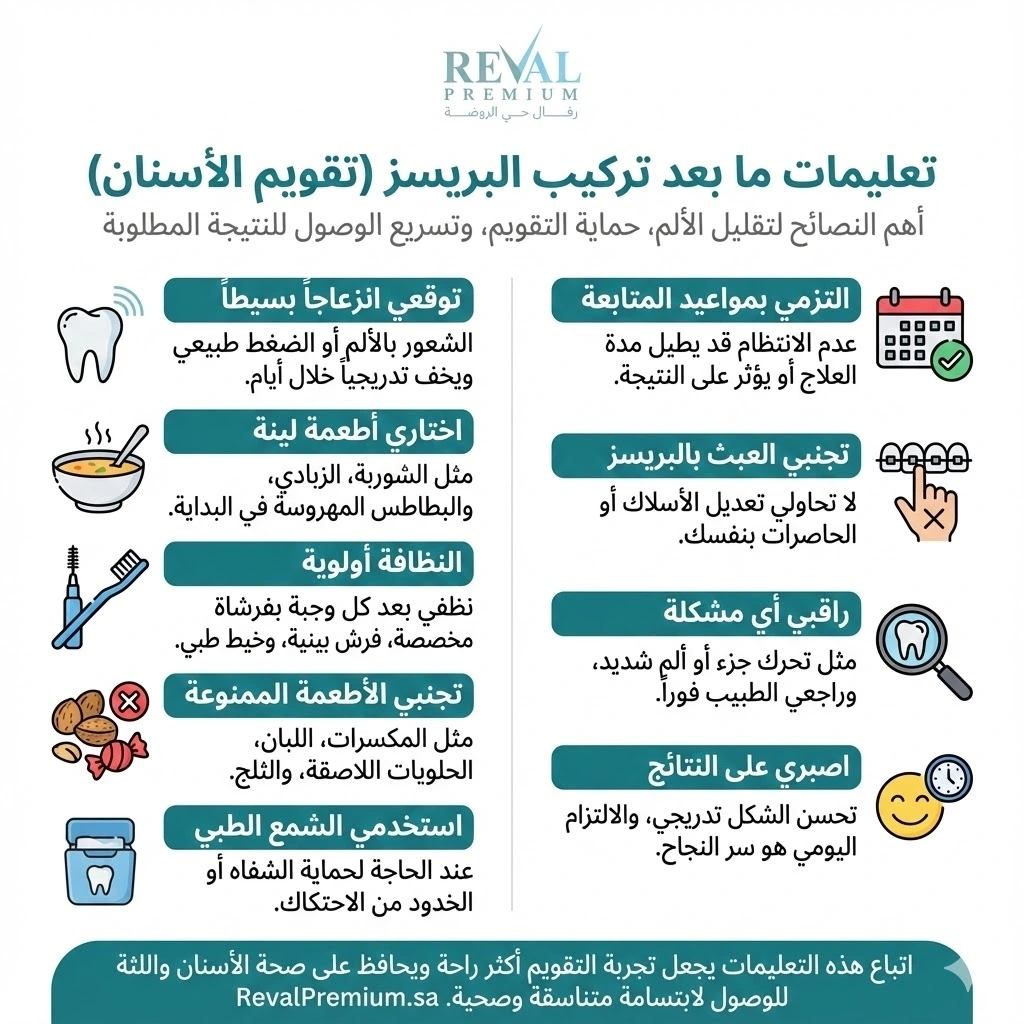 تعليمات بعد تركيب البريسز (تقويم الأسنان)
